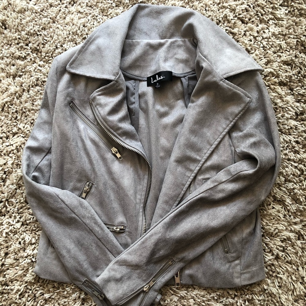 Lulu’s Grey Suede Biker Jacket